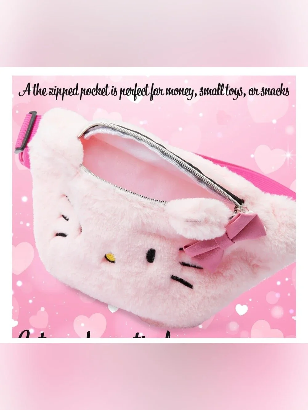 Sanrio Hello Kitty Plush Bow Waist Bag in Light and Hot Pink